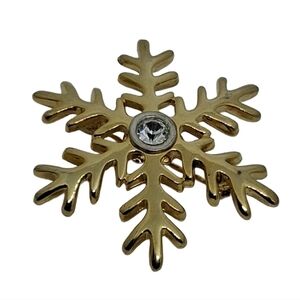 Vintage Gold Tone Snowflake Brooch / Pin with Center Rhinestone